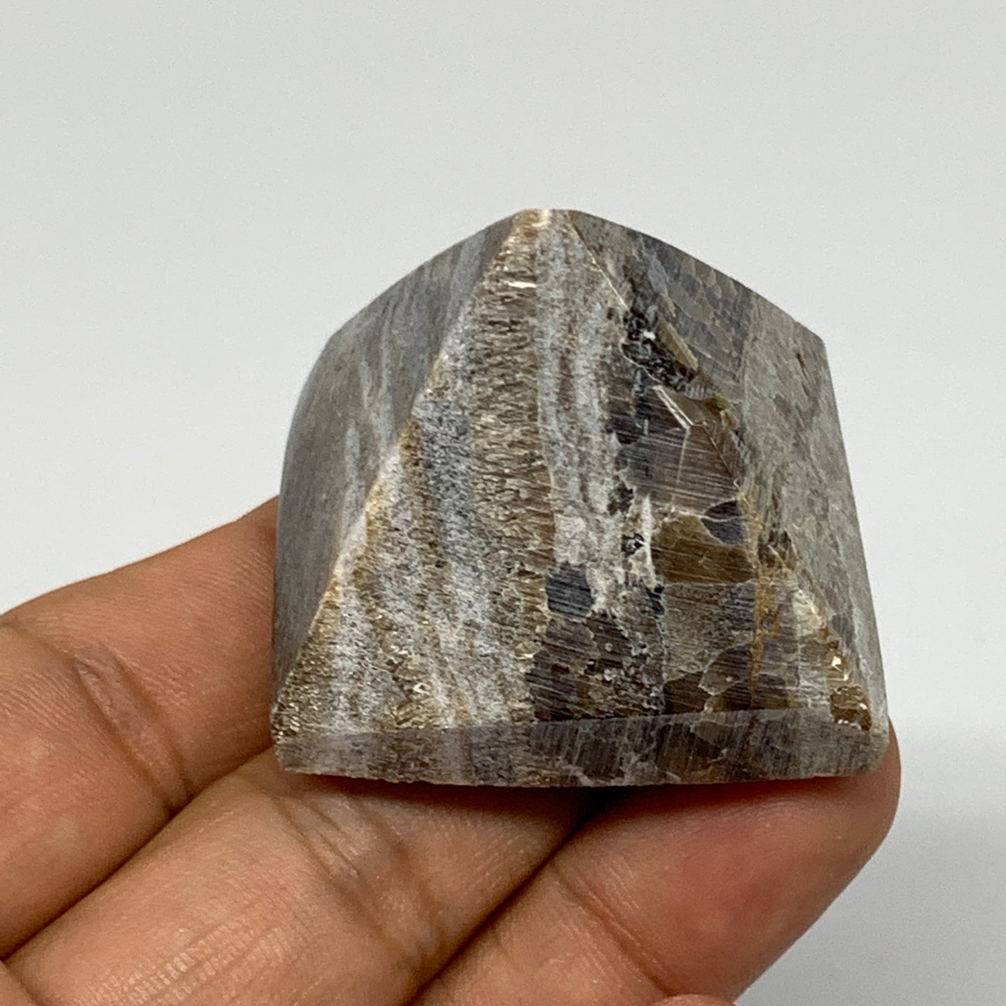 55.8g, 1.2"x1.6"x1.6" Chocolate/Gray Onyx Pyramid Gemstone @Morocco, B19007