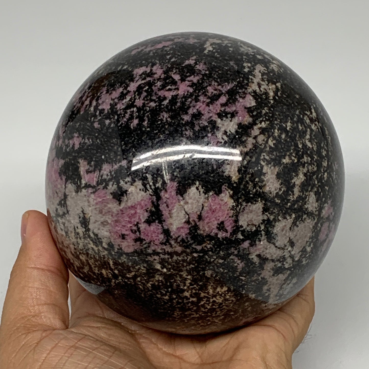 1980g, 3.9" (99mm) Natural Untreated Rhodonite Sphere Ball @Madagascar, B4665