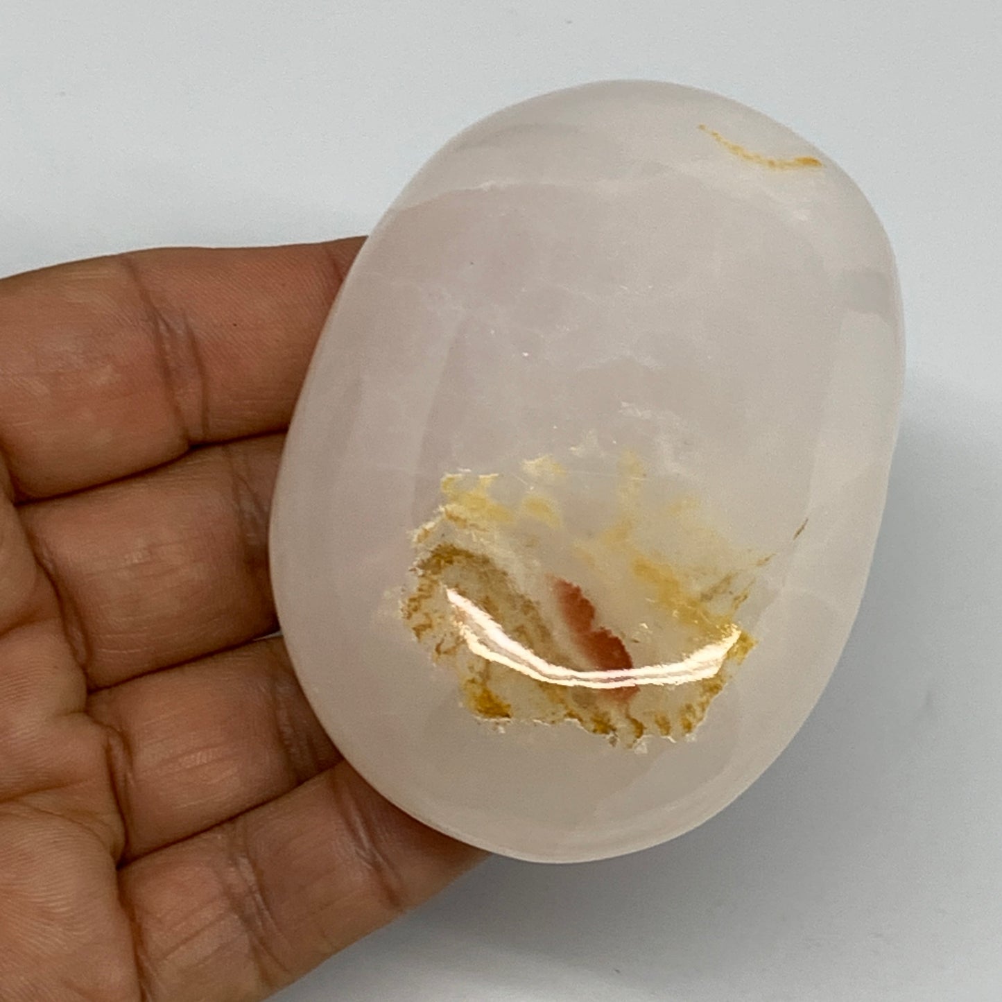 167.8g,3"x2.1"x1",Pink Calcite Palm-Stone Crystal Polished,B23065