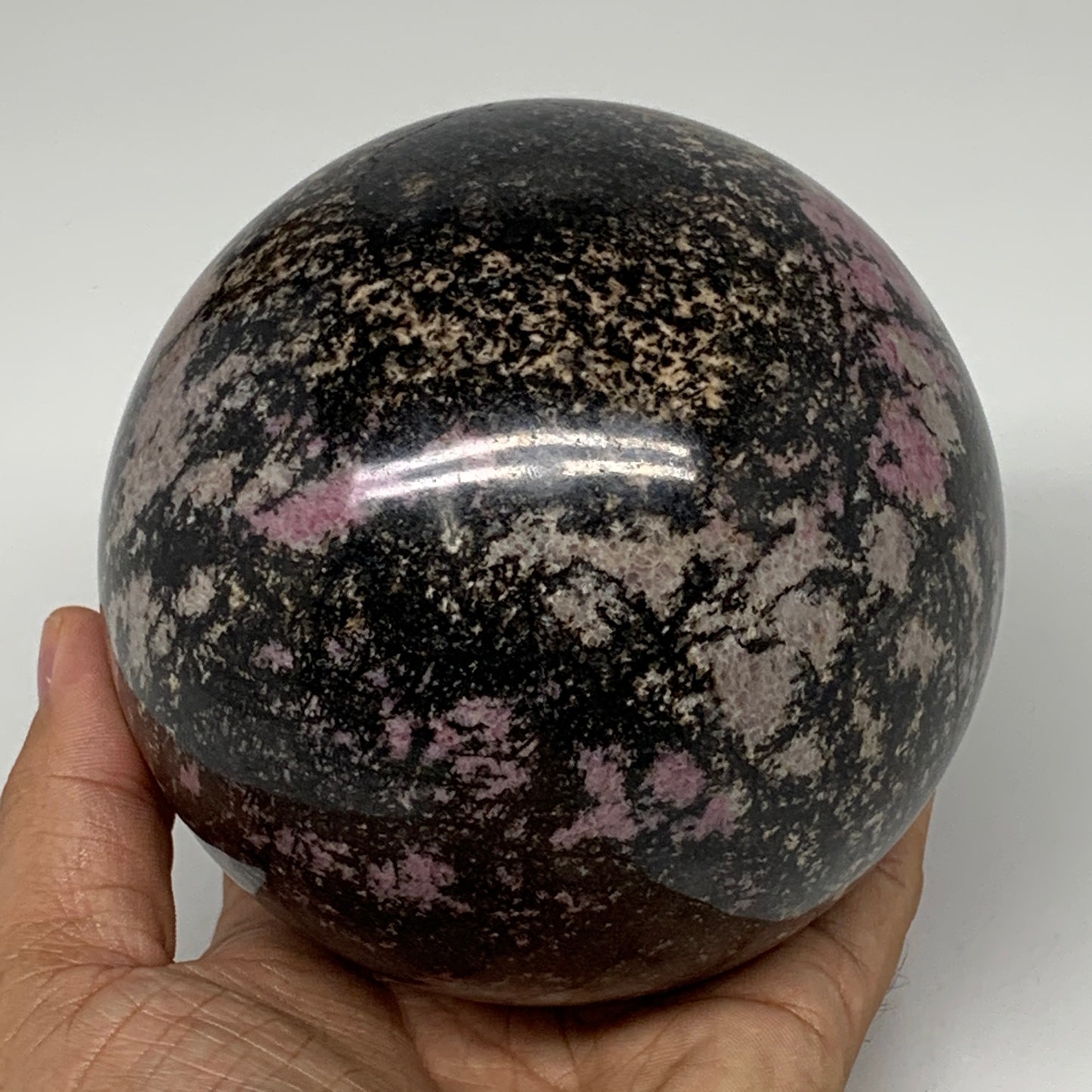 1980g, 3.9" (99mm) Natural Untreated Rhodonite Sphere Ball @Madagascar, B4665
