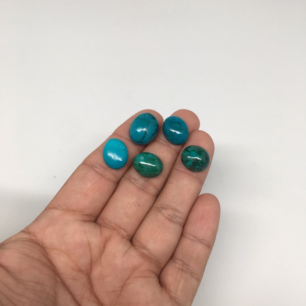 42 cts, 5pcs, Natural Oval Flat Bottom Chrysocolla Cabochons @Mexico,Lot29