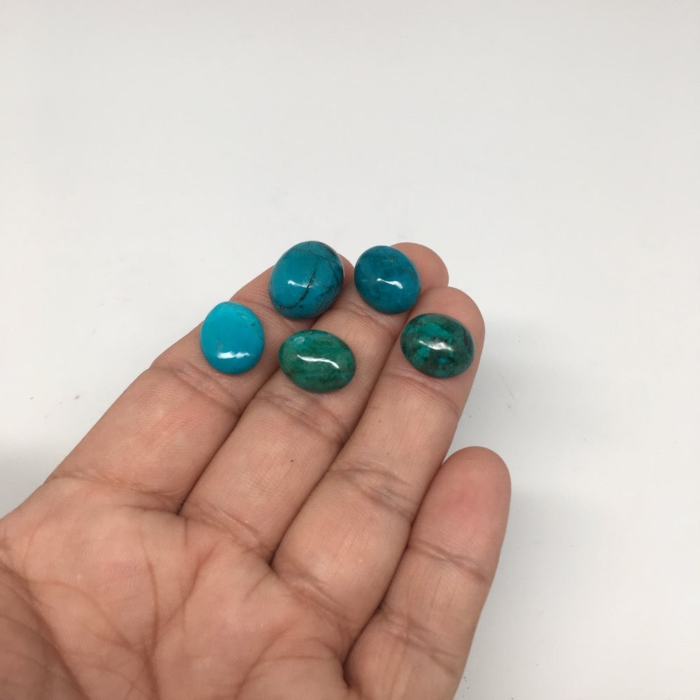 42 cts, 5pcs, Natural Oval Flat Bottom Chrysocolla Cabochons @Mexico,Lot29