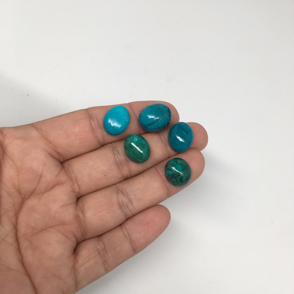 42 cts, 5pcs, Natural Oval Flat Bottom Chrysocolla Cabochons @Mexico,Lot29