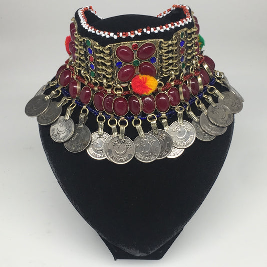 11.75"x4.5" Kuchi Choker Multi-Color Tribal Gypsy Bohemian Statement Coins,KC504