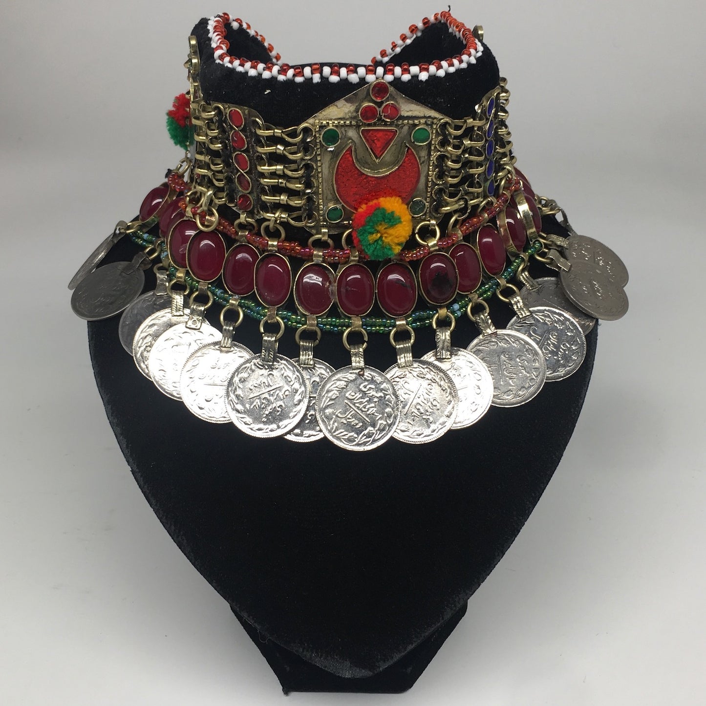 11.75"x4.5" Kuchi Choker Multi-Color Tribal Gypsy Bohemian Statement Coins,KC505