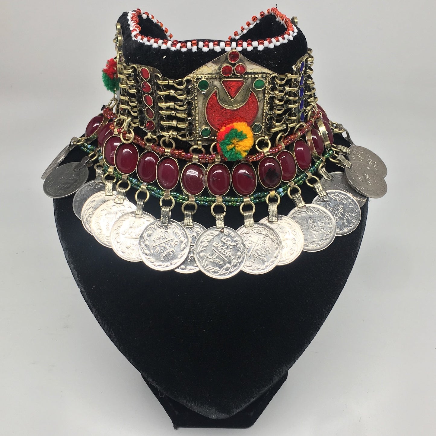 11.75"x4.5" Kuchi Choker Multi-Color Tribal Gypsy Bohemian Statement Coins,KC505