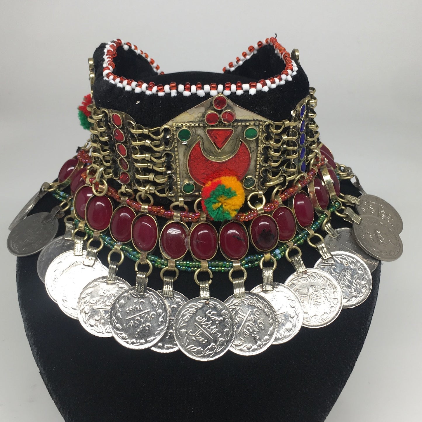 11.75"x4.5" Kuchi Choker Multi-Color Tribal Gypsy Bohemian Statement Coins,KC505