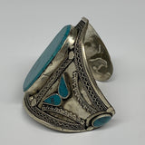 57.4g, 3.2" Vintage Reproduced Afghan Turkmen Synthetic Turquoise Cuff Bracelet,
