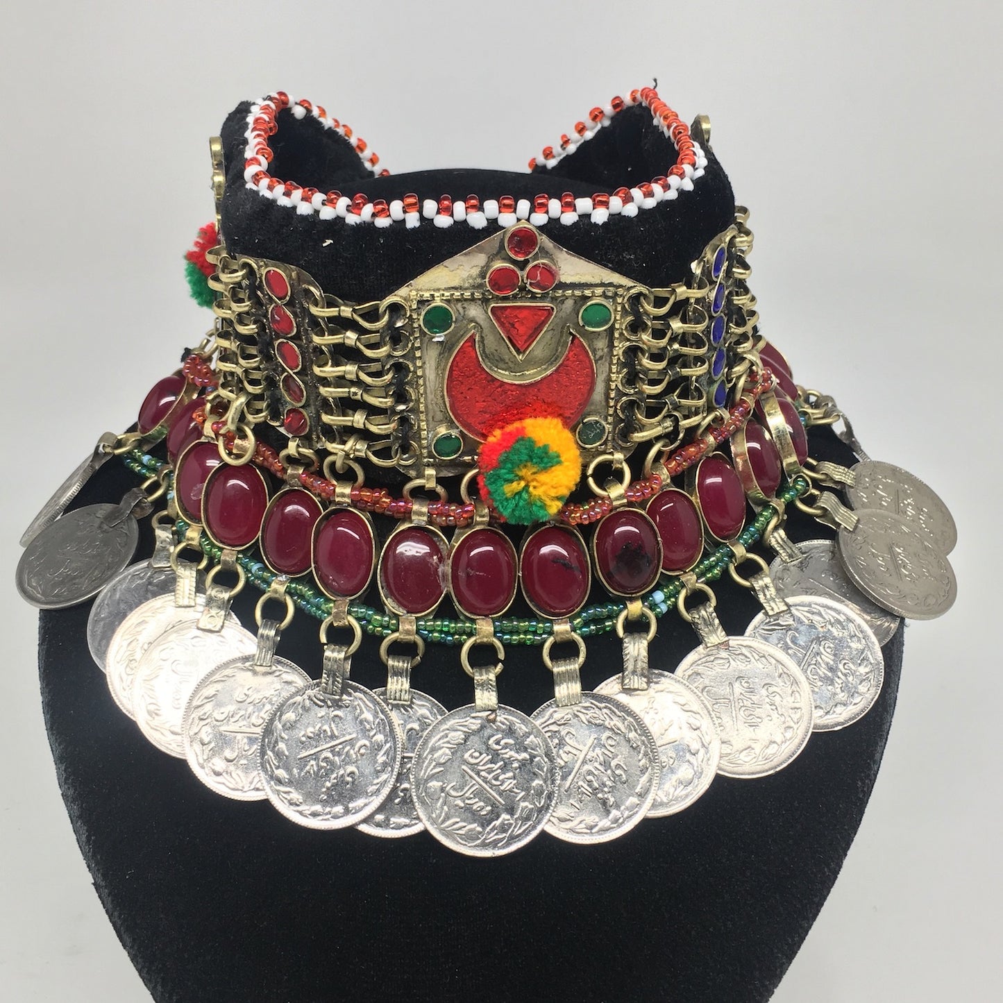 11.75"x4.5" Kuchi Choker Multi-Color Tribal Gypsy Bohemian Statement Coins,KC505