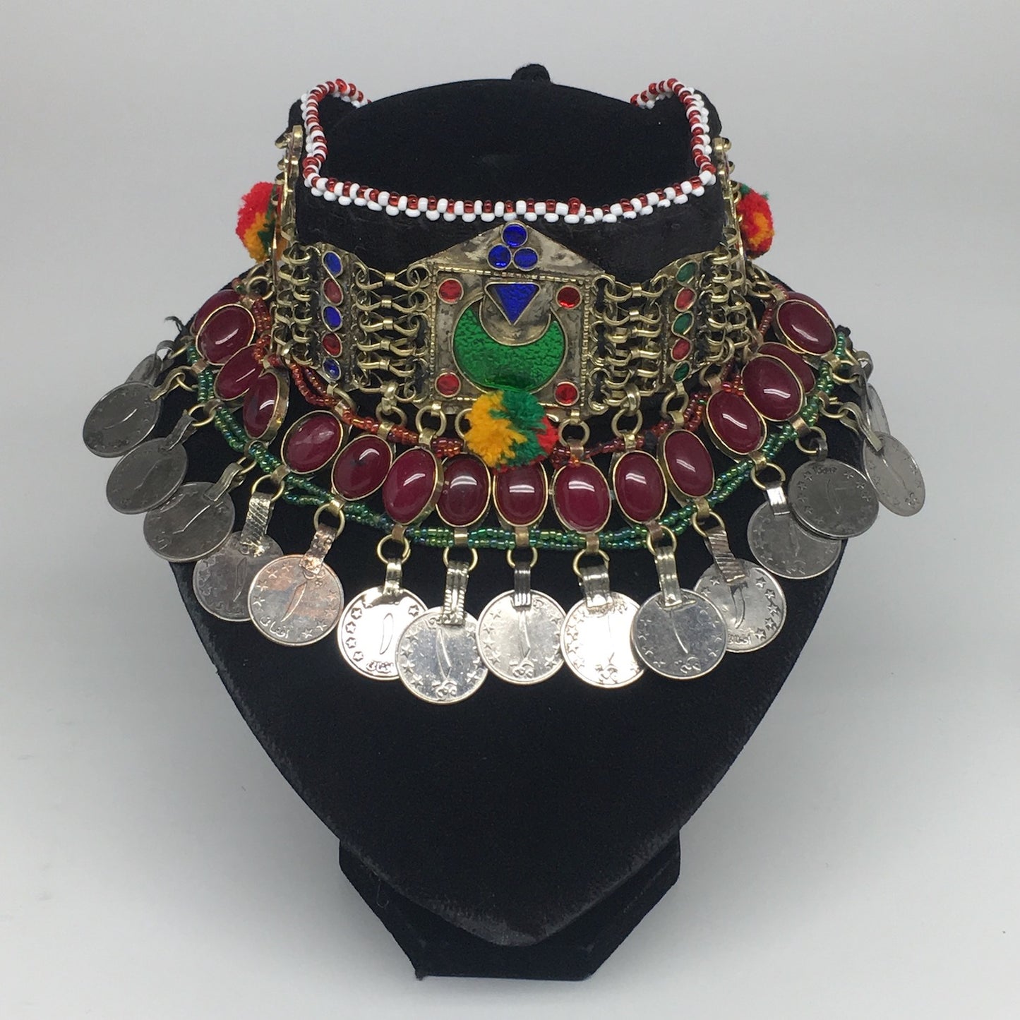 11.4"x4.5" Kuchi Choker Multi-Color Tribal Gypsy Bohemian Statement Coins,KC506