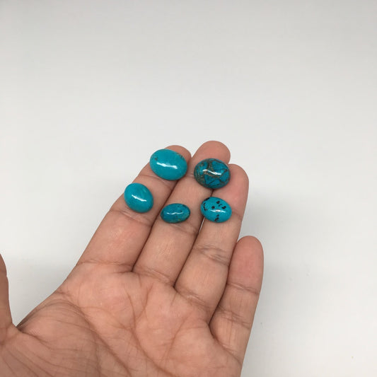 34.5 cts, 5pcs, Natural Oval Flat Bottom Chrysocolla Cabochons @Mexico,Lot32