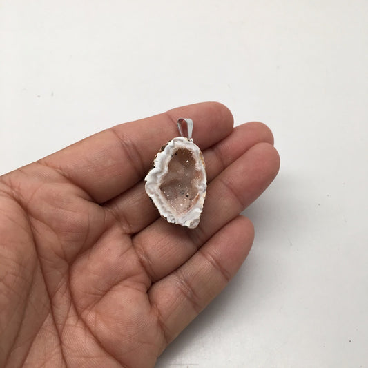 Agate Druzy Half Slice Geode Drilled plated Pendant Brazil,Free 18" Chain, Bp657