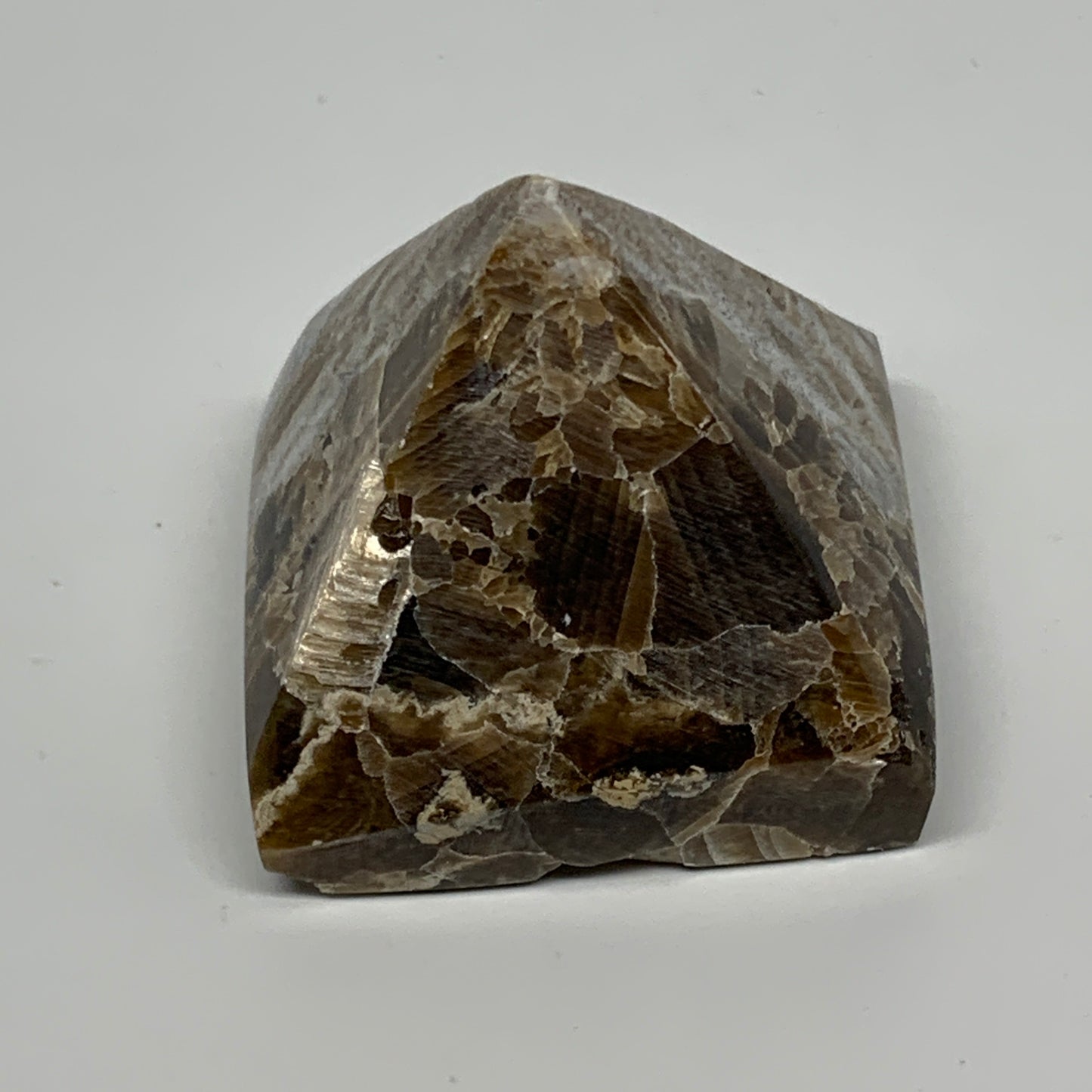 70.1g, 1.4"x1.6"x1.6" Chocolate/Gray Onyx Pyramid Gemstone @Morocco, B19011