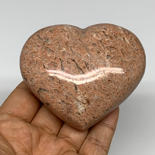231.4g,2.7"x3.1"x1.3", Pink Peach Moonstone Heart Crystal Polished Reiki,B17474