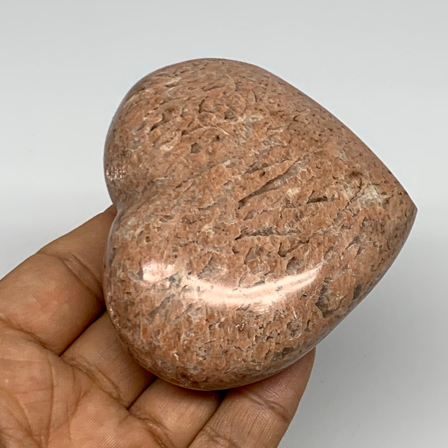 231.4g,2.7"x3.1"x1.3", Pink Peach Moonstone Heart Crystal Polished Reiki,B17474