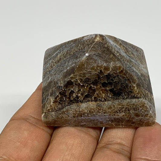 71.7g, 1.3"x1.9"x1.6" Chocolate/Gray Onyx Pyramid Gemstone @Morocco, B19012