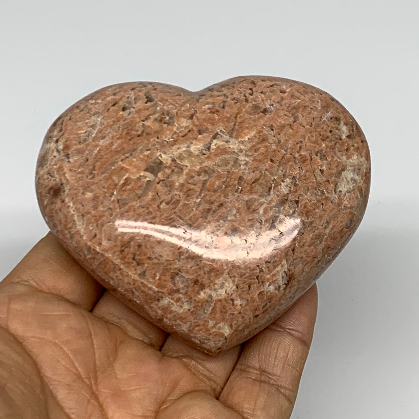 231.4g,2.7"x3.1"x1.3", Pink Peach Moonstone Heart Crystal Polished Reiki,B17474