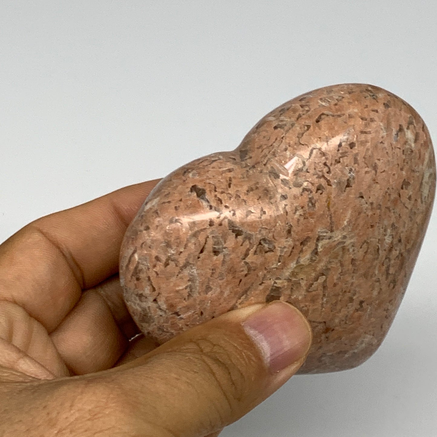 231.4g,2.7"x3.1"x1.3", Pink Peach Moonstone Heart Crystal Polished Reiki,B17474