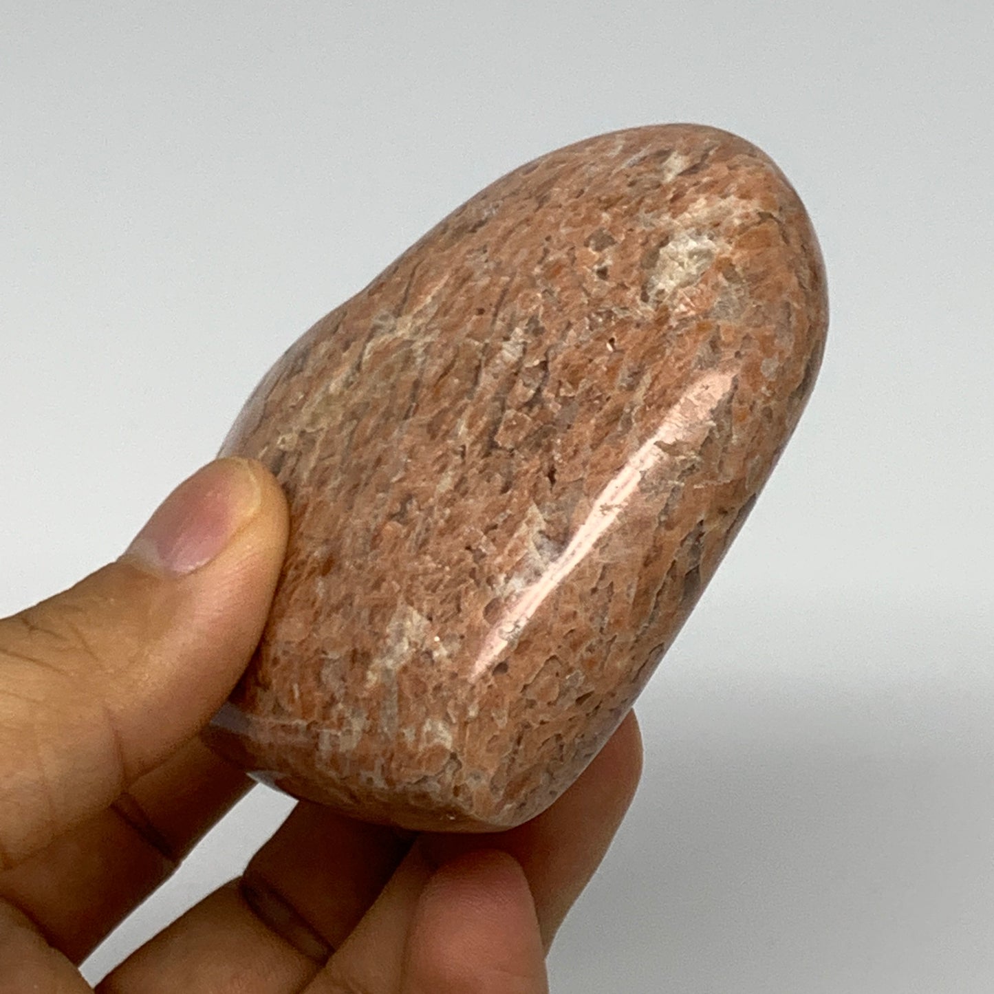 231.4g,2.7"x3.1"x1.3", Pink Peach Moonstone Heart Crystal Polished Reiki,B17474