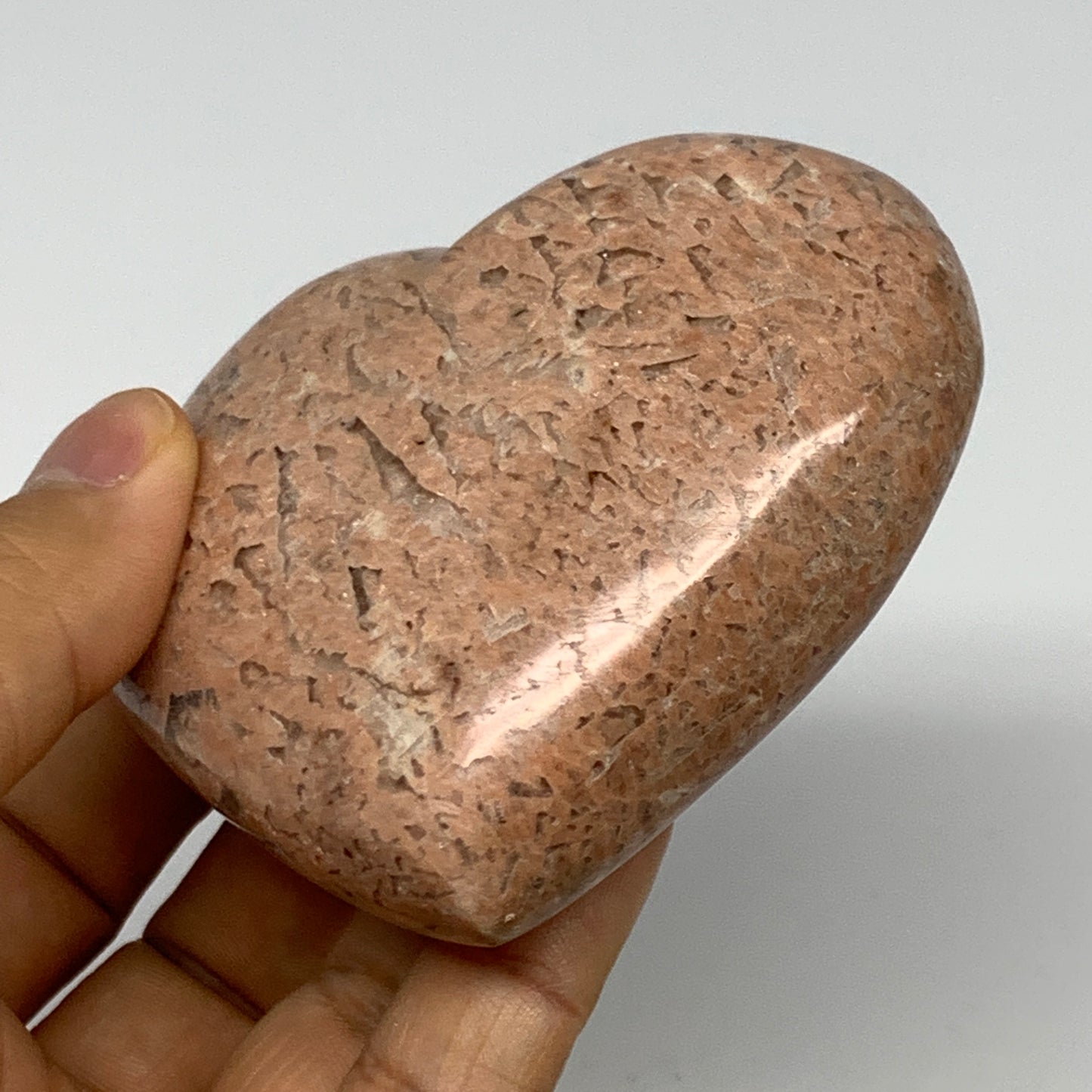231.4g,2.7"x3.1"x1.3", Pink Peach Moonstone Heart Crystal Polished Reiki,B17474