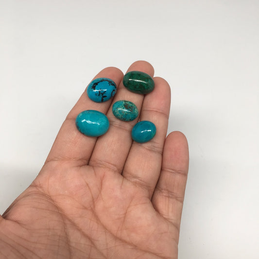 56 cts, 5pcs, Natural Oval Flat Bottom Chrysocolla Cabochons @Mexico,Lot35