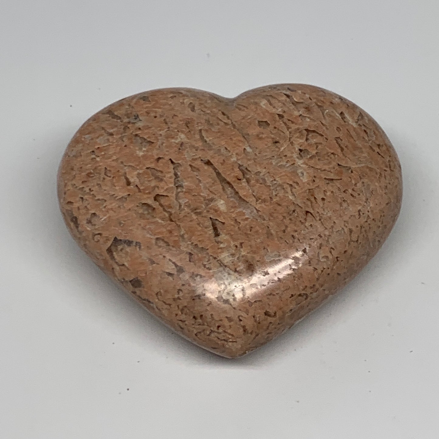 231.4g,2.7"x3.1"x1.3", Pink Peach Moonstone Heart Crystal Polished Reiki,B17474