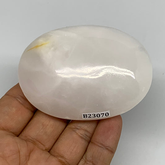 146g,2.9"x2.1"x1.1",Pink Calcite Palm-Stone Crystal Polished,B23070