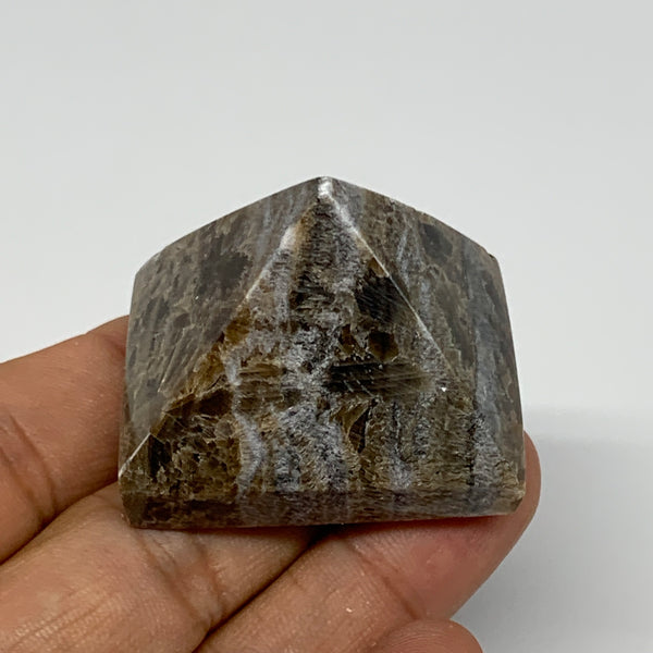 49.5g, 1.3"x1.6"x1.3" Chocolate/Gray Onyx Pyramid Gemstone @Morocco, B19014