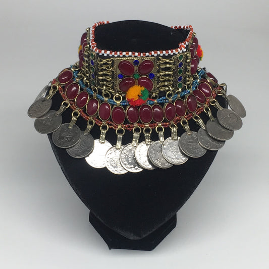 12"x4.5" Kuchi Choker Multi-Color Tribal Gypsy Bohemian Statement Coins,KC512