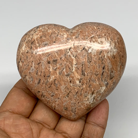 207.8g,2.7"x3"x1.1", Pink Peach Moonstone Heart Crystal Polished Reiki,B17476
