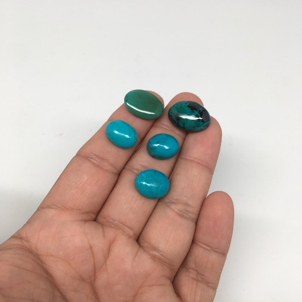 36.5 cts, 5pcs, Natural Oval Flat Bottom Chrysocolla Cabochons @Mexico,Lot37