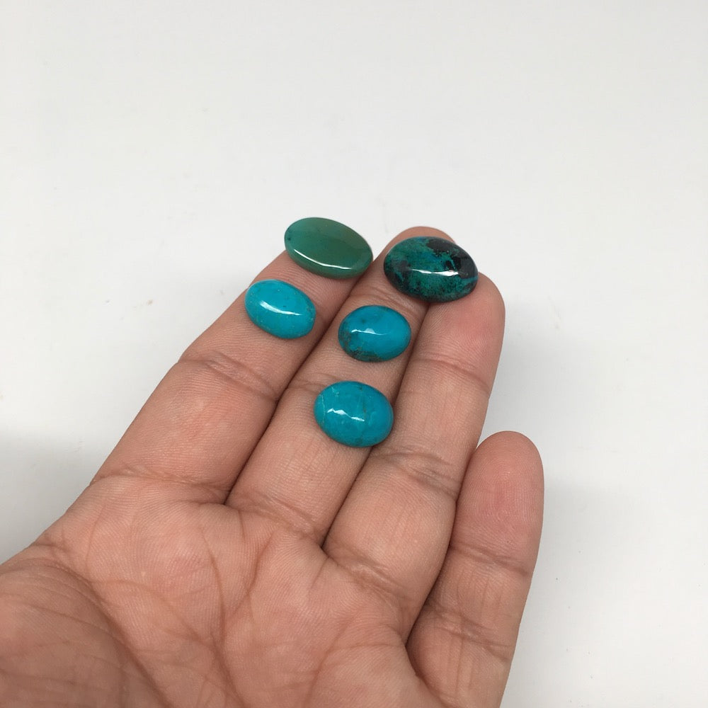 36.5 cts, 5pcs, Natural Oval Flat Bottom Chrysocolla Cabochons @Mexico,Lot37