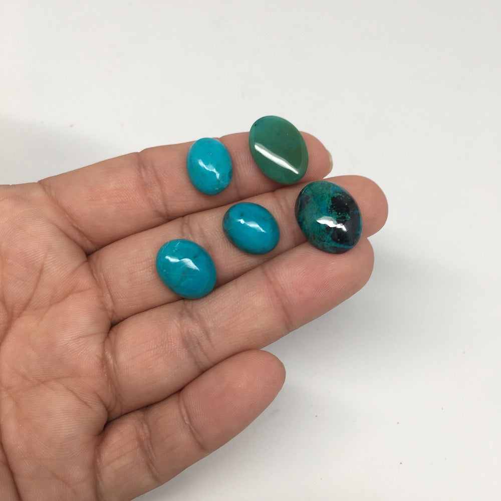 36.5 cts, 5pcs, Natural Oval Flat Bottom Chrysocolla Cabochons @Mexico,Lot37