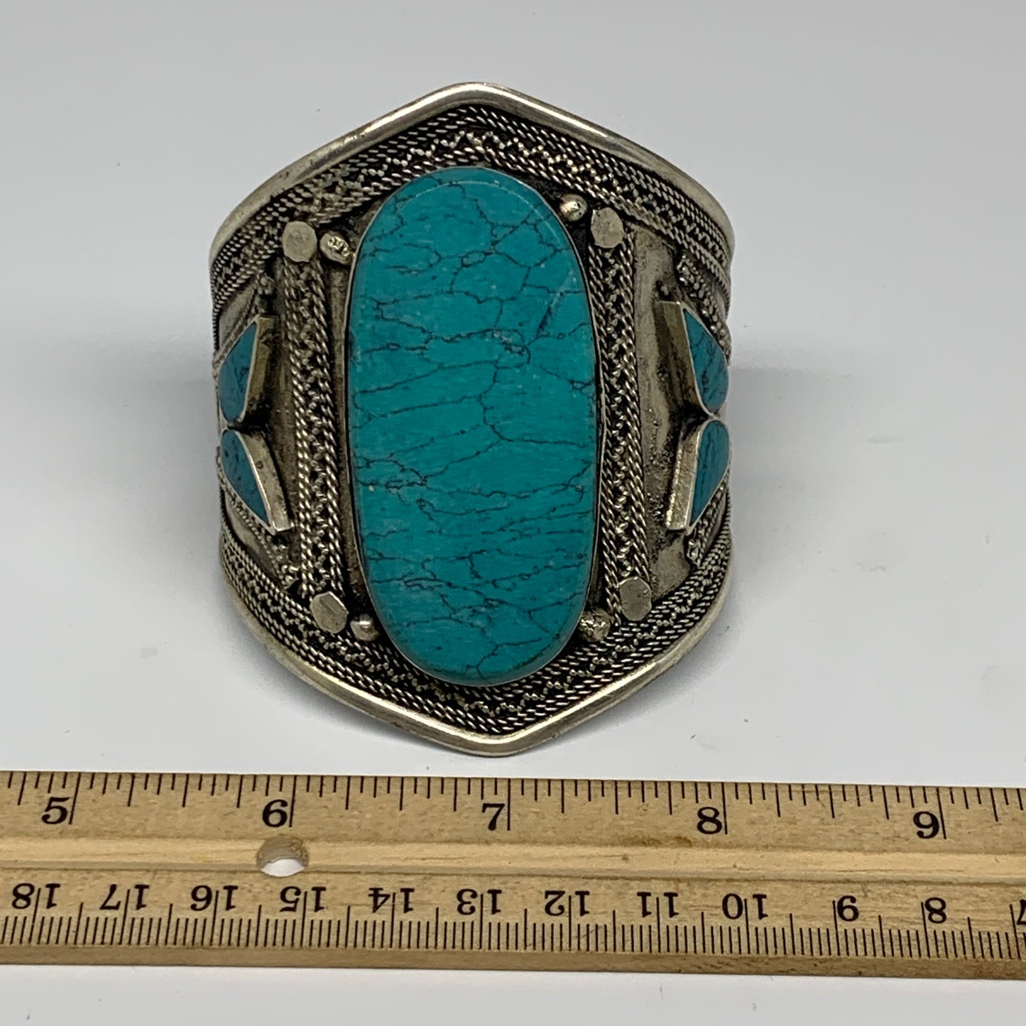 59.7g, 3.2" Vintage Reproduced Afghan Turkmen Synthetic Turquoise Cuff Bracelet,