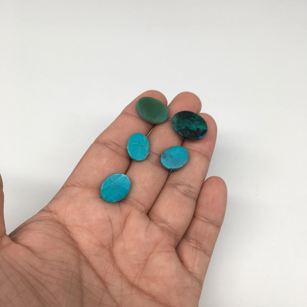 36.5 cts, 5pcs, Natural Oval Flat Bottom Chrysocolla Cabochons @Mexico,Lot37