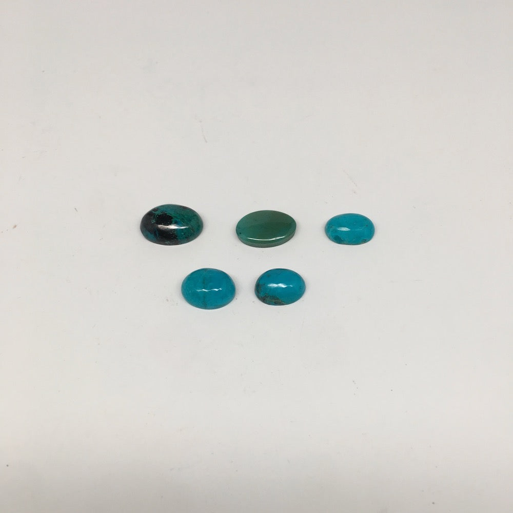 36.5 cts, 5pcs, Natural Oval Flat Bottom Chrysocolla Cabochons @Mexico,Lot37
