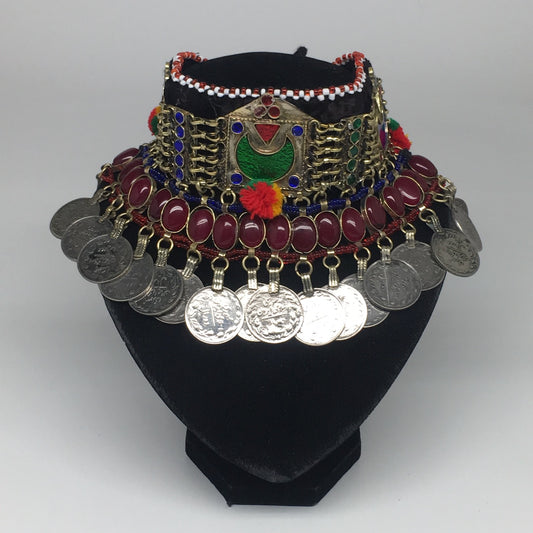 11.75"x4.5" Kuchi Choker Multi-Color Tribal Gypsy Bohemian Statement Coins,KC513