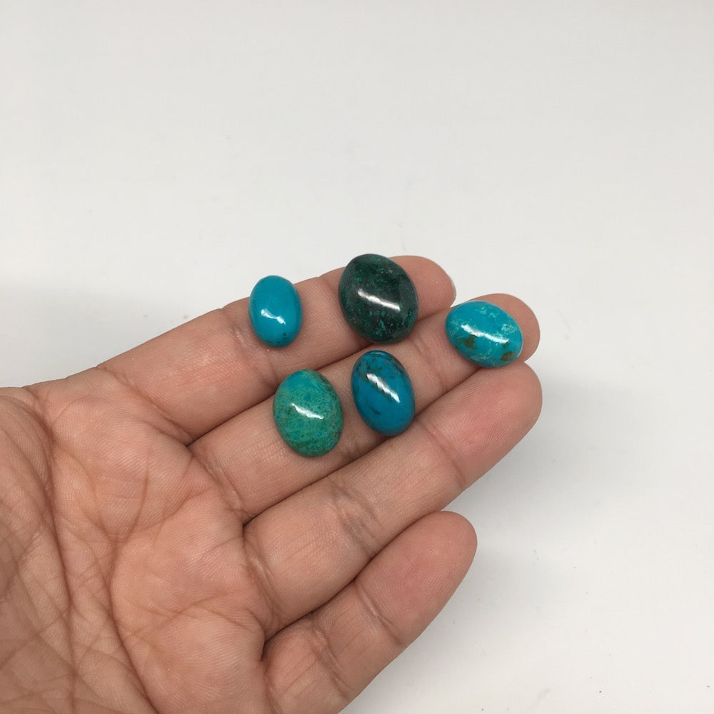 47 cts, 5pcs, Natural Oval Flat Bottom Chrysocolla Cabochons @Mexico,Lot38 - watangem.com