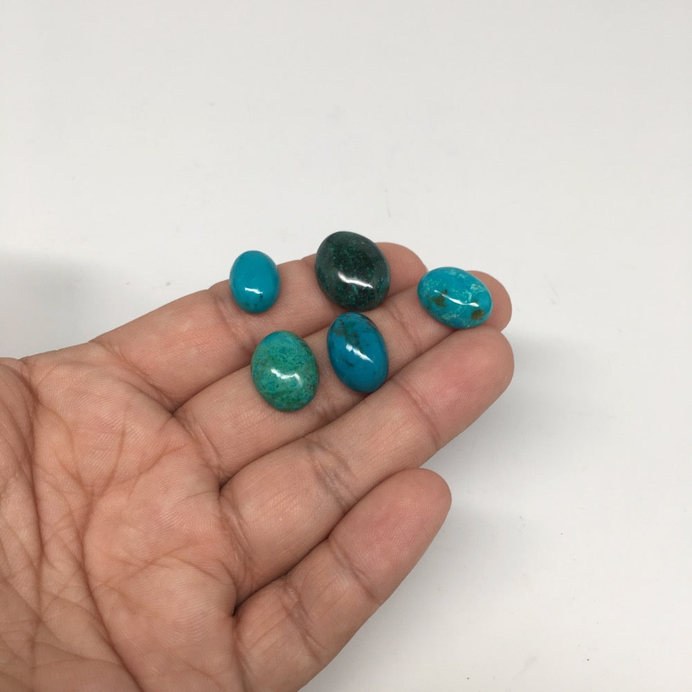 47 cts, 5pcs, Natural Oval Flat Bottom Chrysocolla Cabochons @Mexico,Lot38 - watangem.com