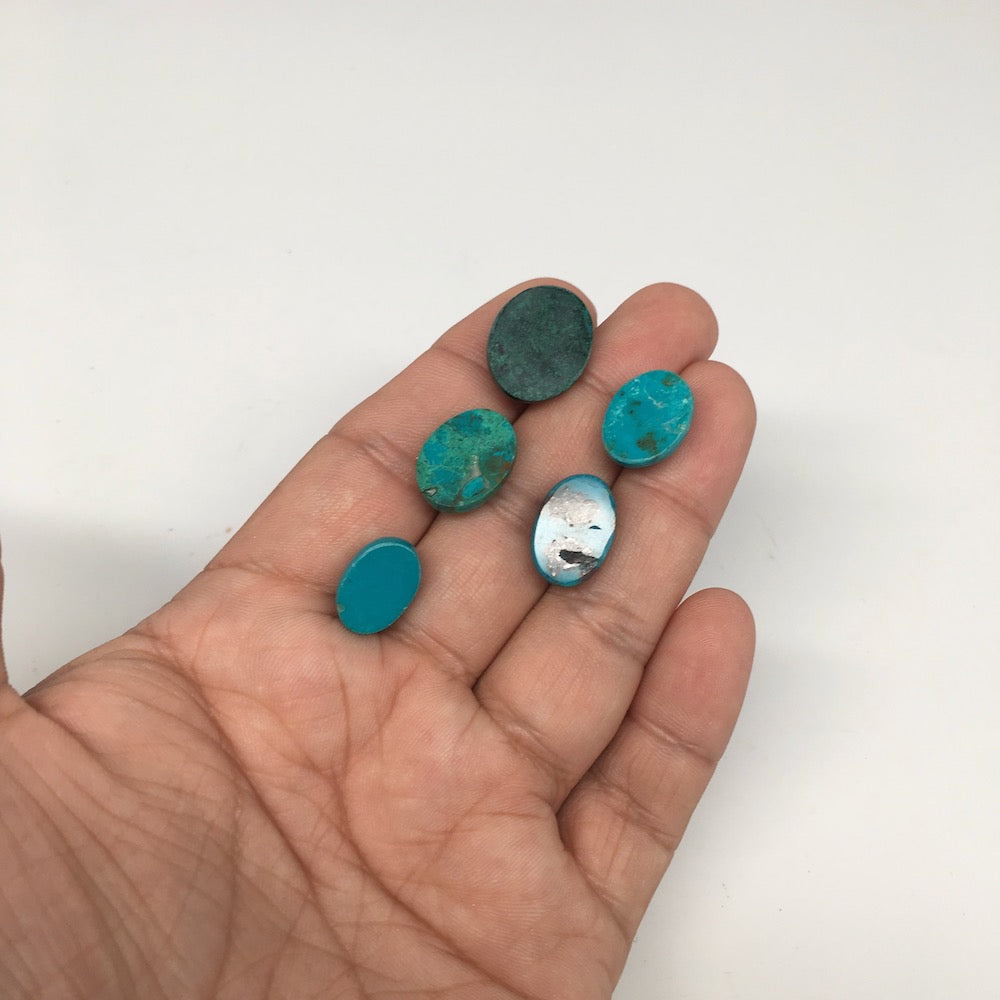 47 cts, 5pcs, Natural Oval Flat Bottom Chrysocolla Cabochons @Mexico,Lot38 - watangem.com