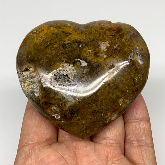 192.8g, 2.6"x2.9"x1.2" Ocean Jasper Heart Polished Healing Crystal, B2808