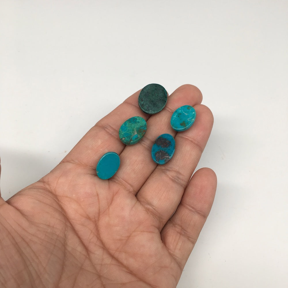 47 cts, 5pcs, Natural Oval Flat Bottom Chrysocolla Cabochons @Mexico,Lot38 - watangem.com