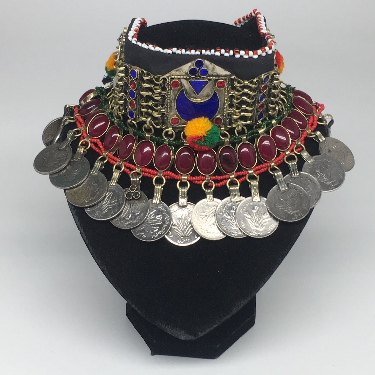 11.5"x4.5" Kuchi Choker Multi-Color Tribal Gypsy Bohemian Statement Coins,KC514