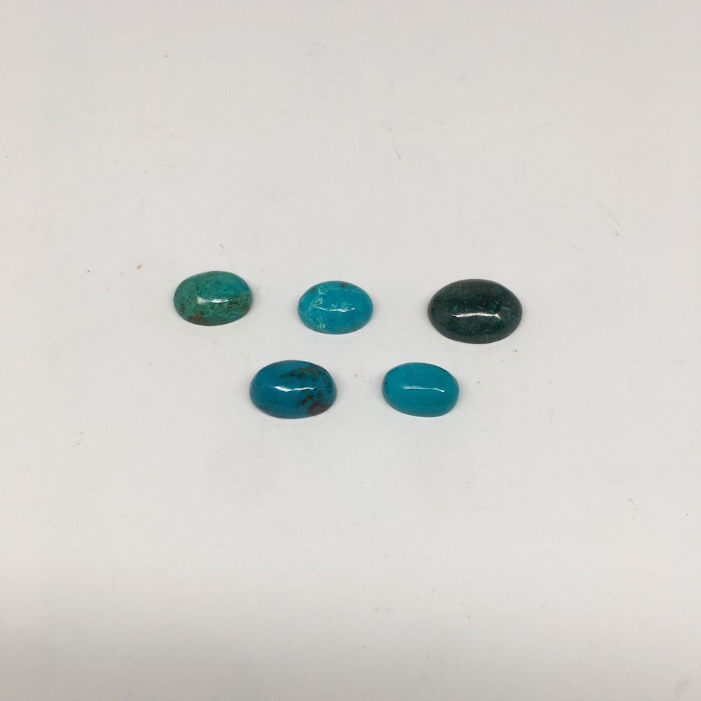 47 cts, 5pcs, Natural Oval Flat Bottom Chrysocolla Cabochons @Mexico,Lot38 - watangem.com