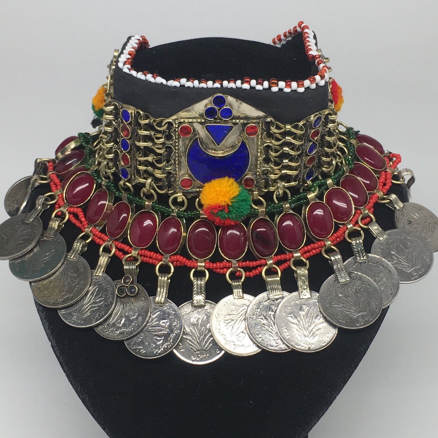 11.5"x4.5" Kuchi Choker Multi-Color Tribal Gypsy Bohemian Statement Coins,KC514