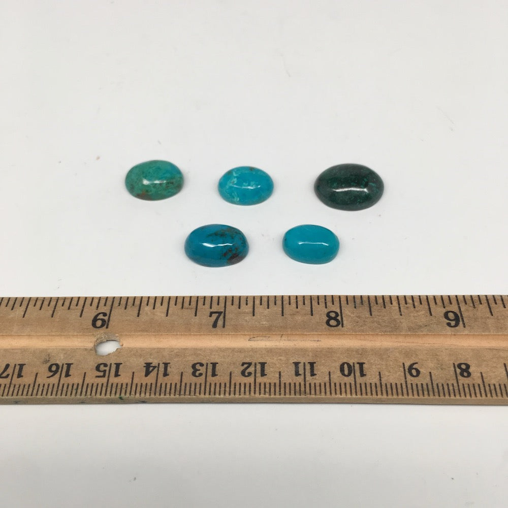 47 cts, 5pcs, Natural Oval Flat Bottom Chrysocolla Cabochons @Mexico,Lot38 - watangem.com