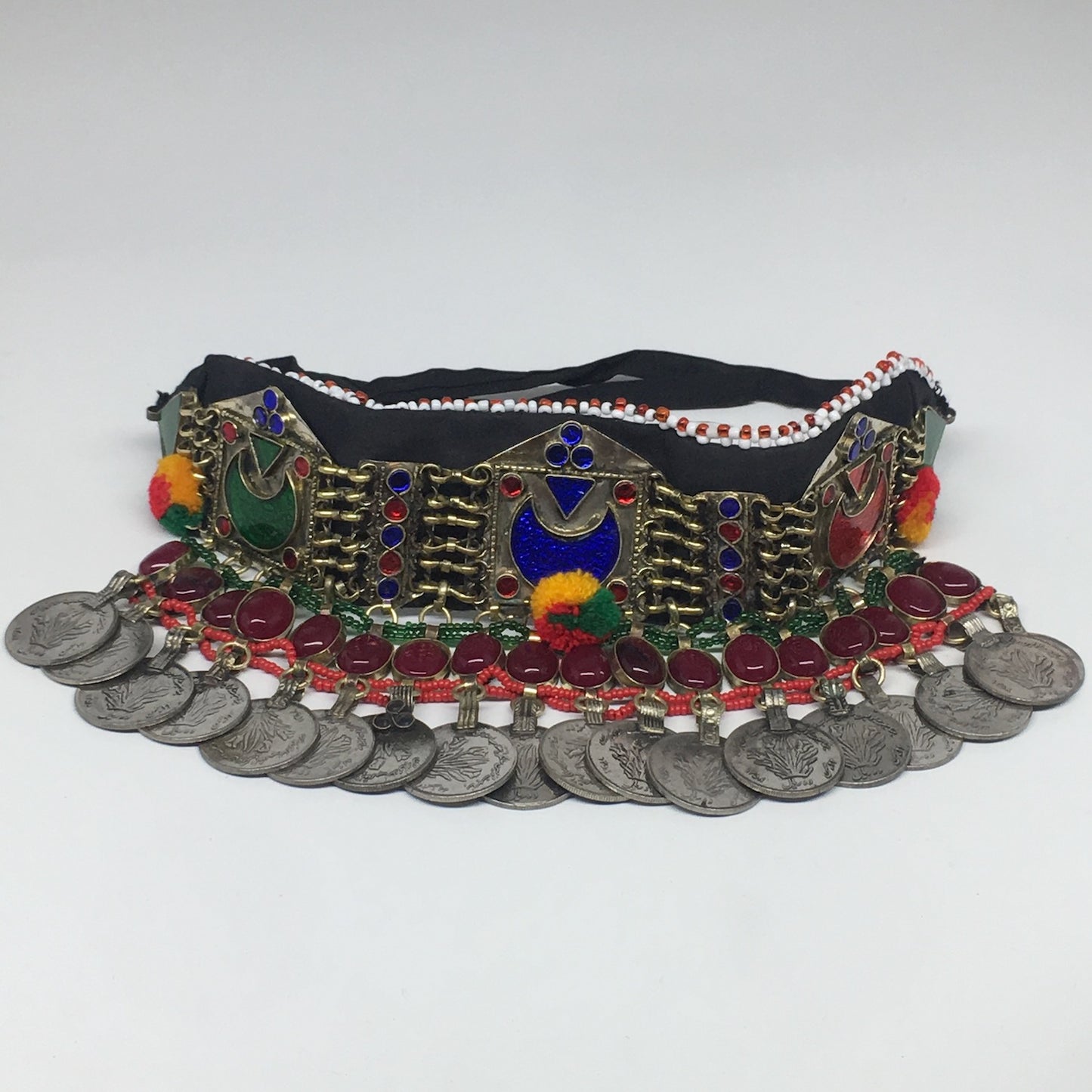11.5"x4.5" Kuchi Choker Multi-Color Tribal Gypsy Bohemian Statement Coins,KC514