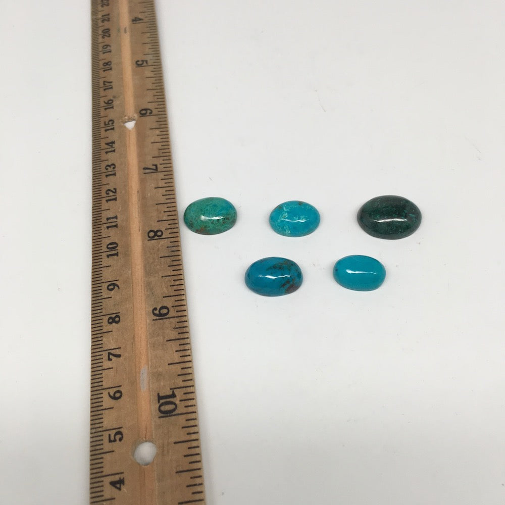 47 cts, 5pcs, Natural Oval Flat Bottom Chrysocolla Cabochons @Mexico,Lot38 - watangem.com