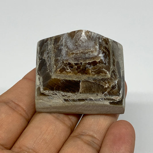 61.6g, 1.3"x1.7"x1.6" Chocolate/Gray Onyx Pyramid Gemstone @Morocco, B19016