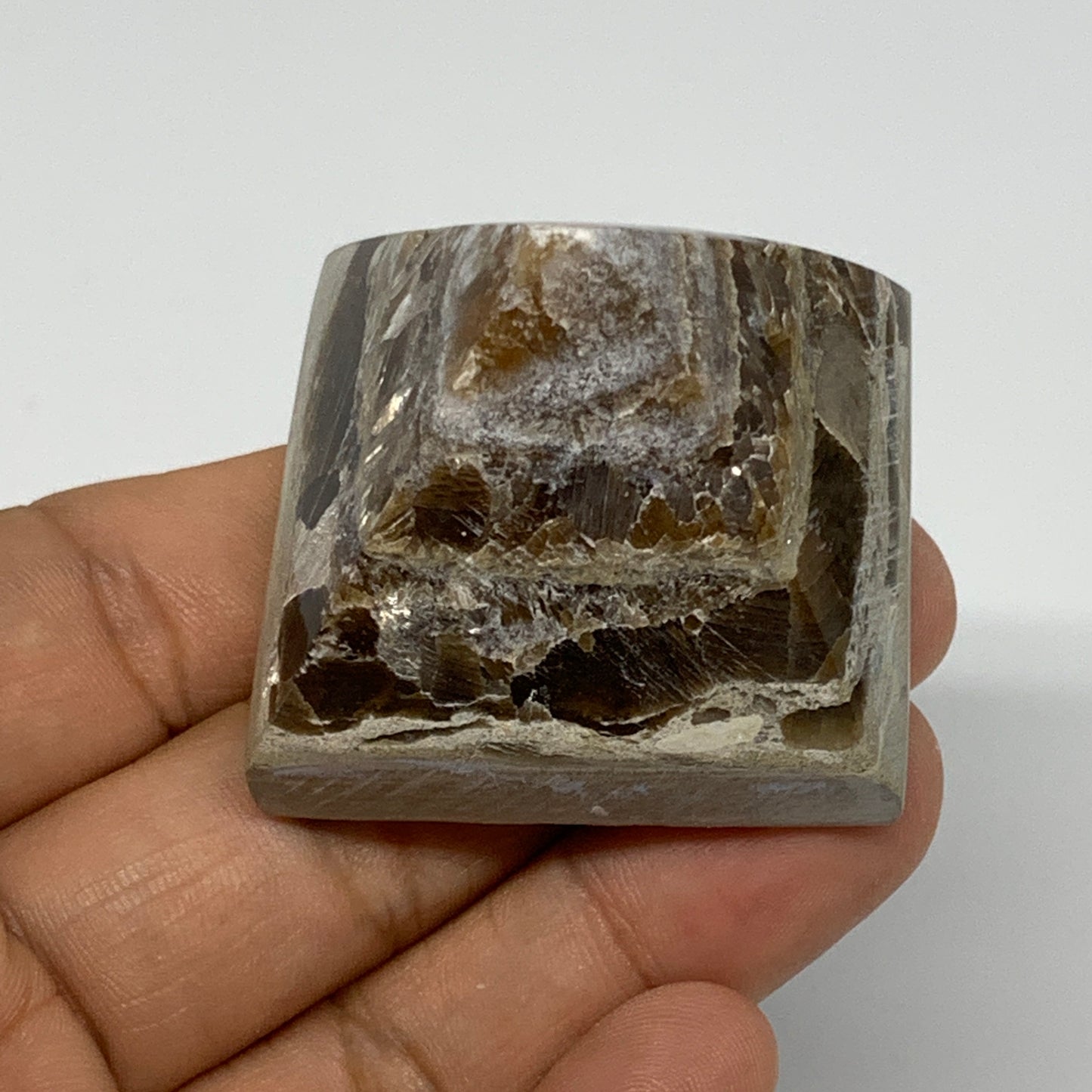 61.6g, 1.3"x1.7"x1.6" Chocolate/Gray Onyx Pyramid Gemstone @Morocco, B19016